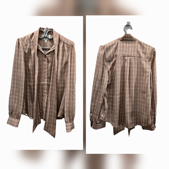 Mare Mare X Anthropologie Plaid Tie Collar Blouse Size M - Picture 6 of 6